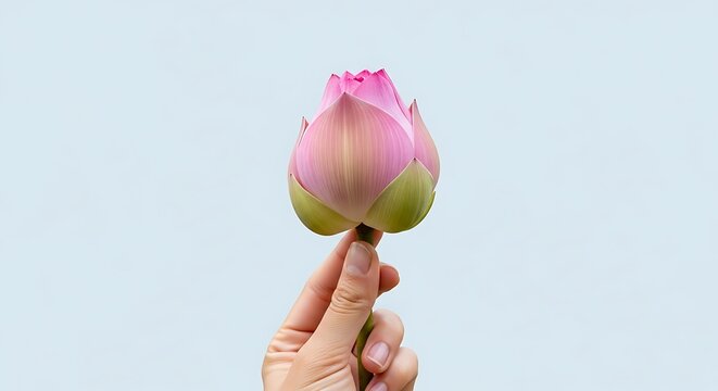 hand holding lotus bud