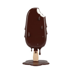 Chocolate ice cream bar with bite isolated on transparent background