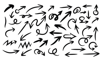 Hand drawn doodle arrows set isolated on, vector illustration