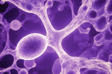 A purple microscopic cell structure with interconnected membranes.