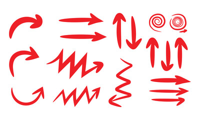 Set of red hand drawn arrows isolated on for your design
