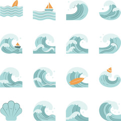set of Illustration of Ocean Waves vector shape	