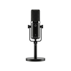 Modern black condenser microphone isolated on transparent background