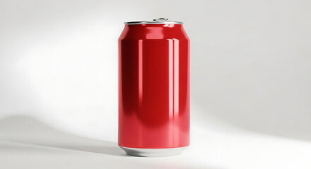 Glossy Red Aluminum Can Isolated on White Background for Beverage Advertisement and Product Display