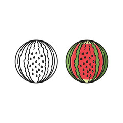 Watermelon icon set, outline and color style, isolated on