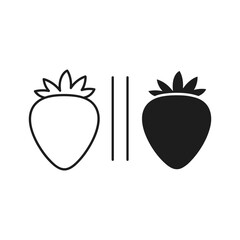 Strawberry in outline and silhouette isolated on
