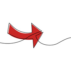 illustration of a red arrow pointing to the right, drawn in a continuous line art style with a red fill. 