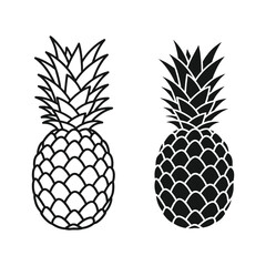 Obraz premium Two pineapple in line and solid style isolated on