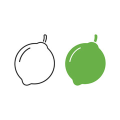 Lime fruit icon, outline and color version isolated on