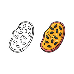 Two kidney bean icons, one in outline and the other one in color isolated on