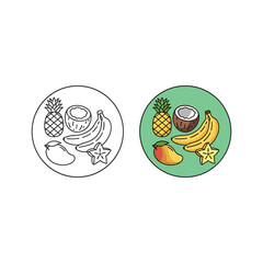Tropical fruit outline and color icon isolated on vector