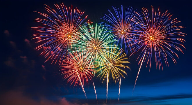 Vibrant celebratory fireworks sparkling brightly in a festive blue night sky with magical illuminati 20464286 1