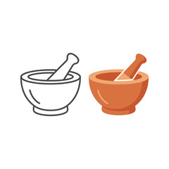 Mortar and pestle outline and colored illustration for pharmacy or cooking