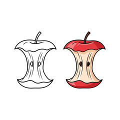 Apple core outline and color vector illustration isolated on