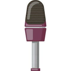 Retro Microphone With Burgundy Head And Silver Stand Isolated On White Background Vintage Audio Equipment For Recording Or Performance Detailed Graphic Illustration