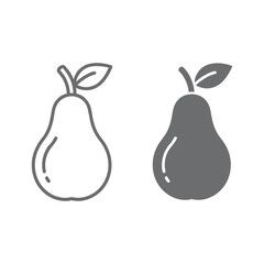 Two pears, one in outline and one in solid form isolated on