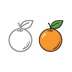 Two oranges, one in outline and one in solid form isolated on