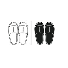 Outline and filled black slippers icon set, comfortable footwear design