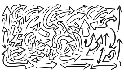 Collection of hand drawn black arrows pointing in different directions
