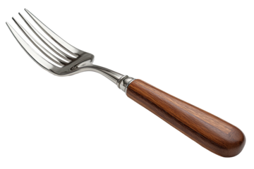 Fork metal tines, wood handle on black