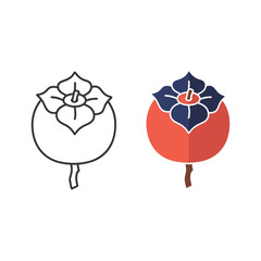 Persimmon in color and black outline, isolated on