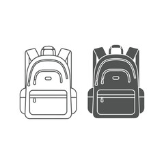 Backpack icon set with outline and filled versions for travel or school