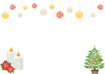 水彩風のクリスマスガーランドとキャンドルのフレーム