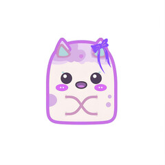 Cute Kawaii Purple Cat-Shaped Character Icon with Bow