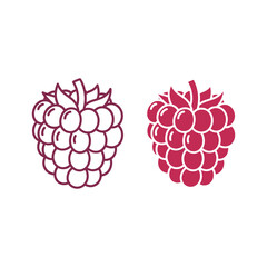 Two raspberries, one in outline and one in solid, isolated on