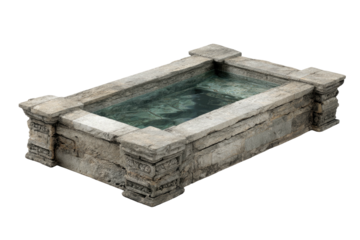 Stone pool with carved edges, filled with rippling water