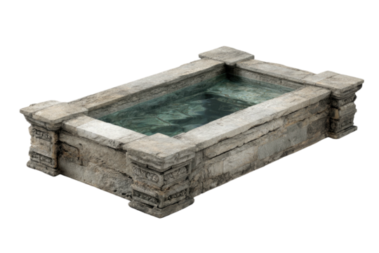 Stone pool with carved edges, filled with rippling water