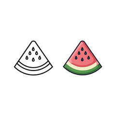 Watermelon slice with outline and color isolated on illustration
