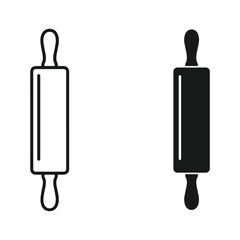 Outline and solid rolling pin icons, essential kitchen tools for baking