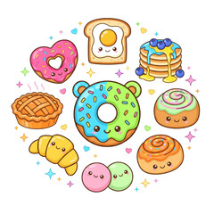 set of cakes and sweets