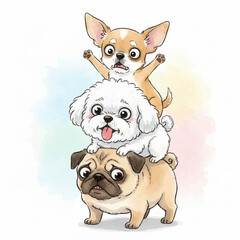 Obraz premium Whimsical Watercolor Funny Dogs Collection