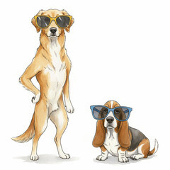 Obraz premium Whimsical Watercolor Funny Dogs Collection