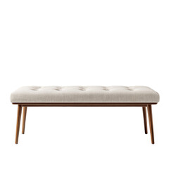 Minimalist off-white button-tufted bench with wood legs