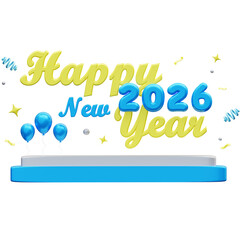 3D Icon New Year Illustration 2026 celebration happy festive balloons confetti perfect for greeting cards, social media posts, and promotional material