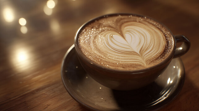 Heart Latte Art in Warm Cafe Lighting