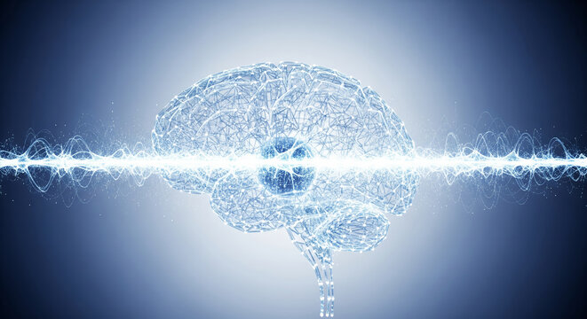 Digital Brain: Intricate Neuron-like Mesh on a Spreading Pale Blue and White Soft Gradient