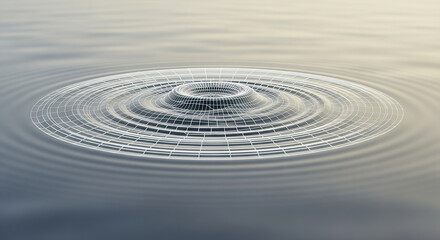 Fototapeta premium Fluid Mechanics: Rippling, Concentric Circle Wireframe on a Smooth, Light Grey-Yellow Gradient