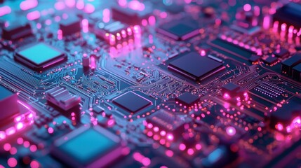 Obraz premium Illuminated Circuit Board - A Symphony of Technology and Light.