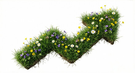 Upward growing arrow made of green grass and nature isolated on white background, sustainable business growth concept