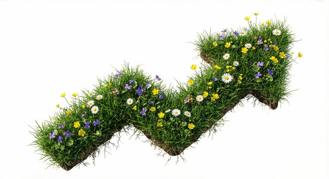 Upward growing arrow made of green grass and nature isolated on white background, sustainable business growth concept