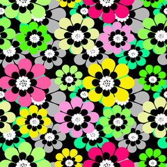 Multicolored paper cut flowers on black background