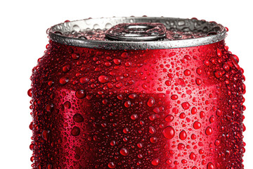 Red can closeup covered in condensation droplets, studio lit