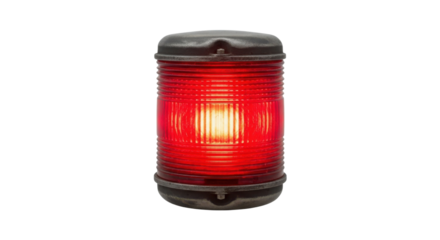 Red marine navigation light isolated on white background