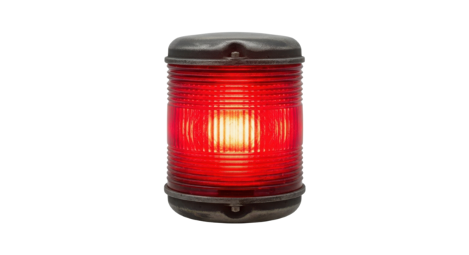 Red marine navigation light isolated on white background