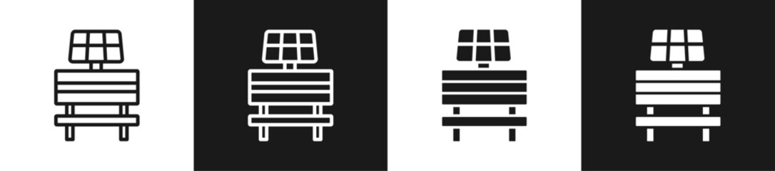 Solar Powered Bench Graphic Icon Line And Glyph In White And Black Background