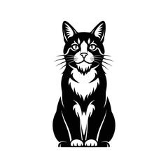 Black and White Tuxedo Cat Sitting Elegantly.